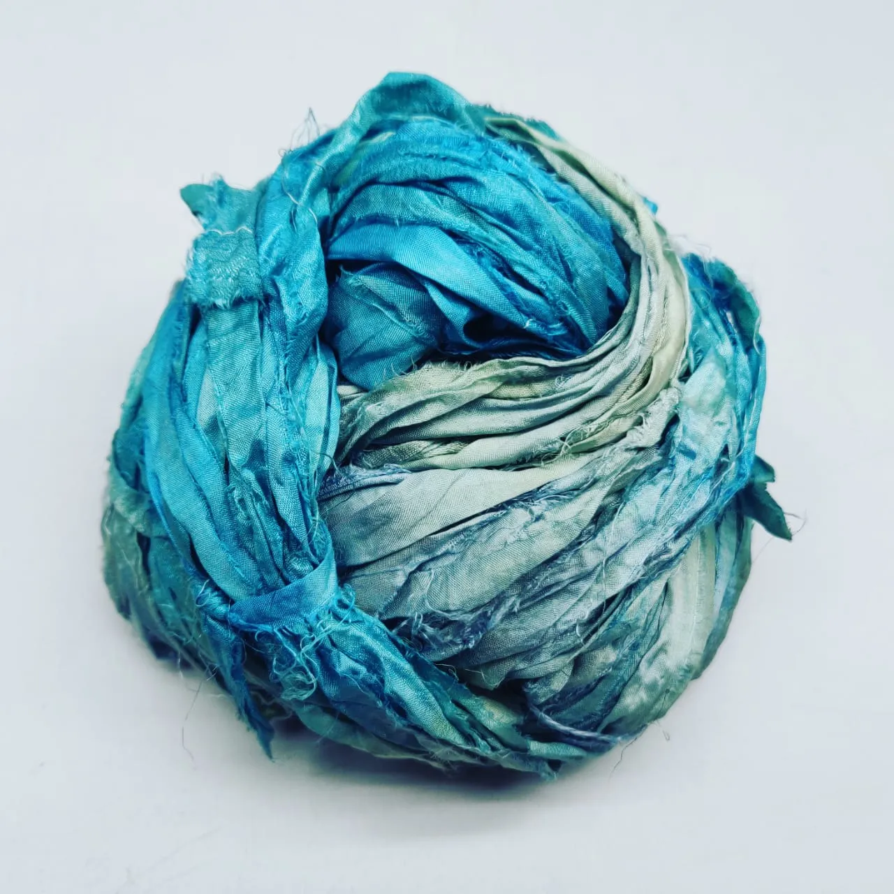 Recycled Sari Silk Ribbon - Ocean Grey