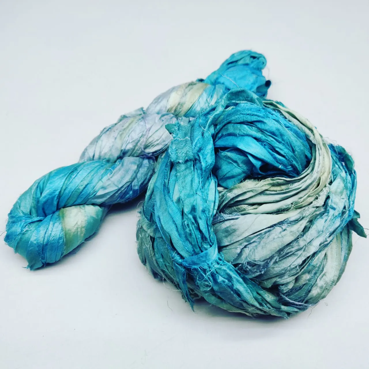 Recycled Sari Silk Ribbon - Ocean Grey