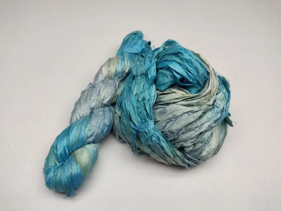 Recycled Sari Silk Ribbon - Ocean Grey