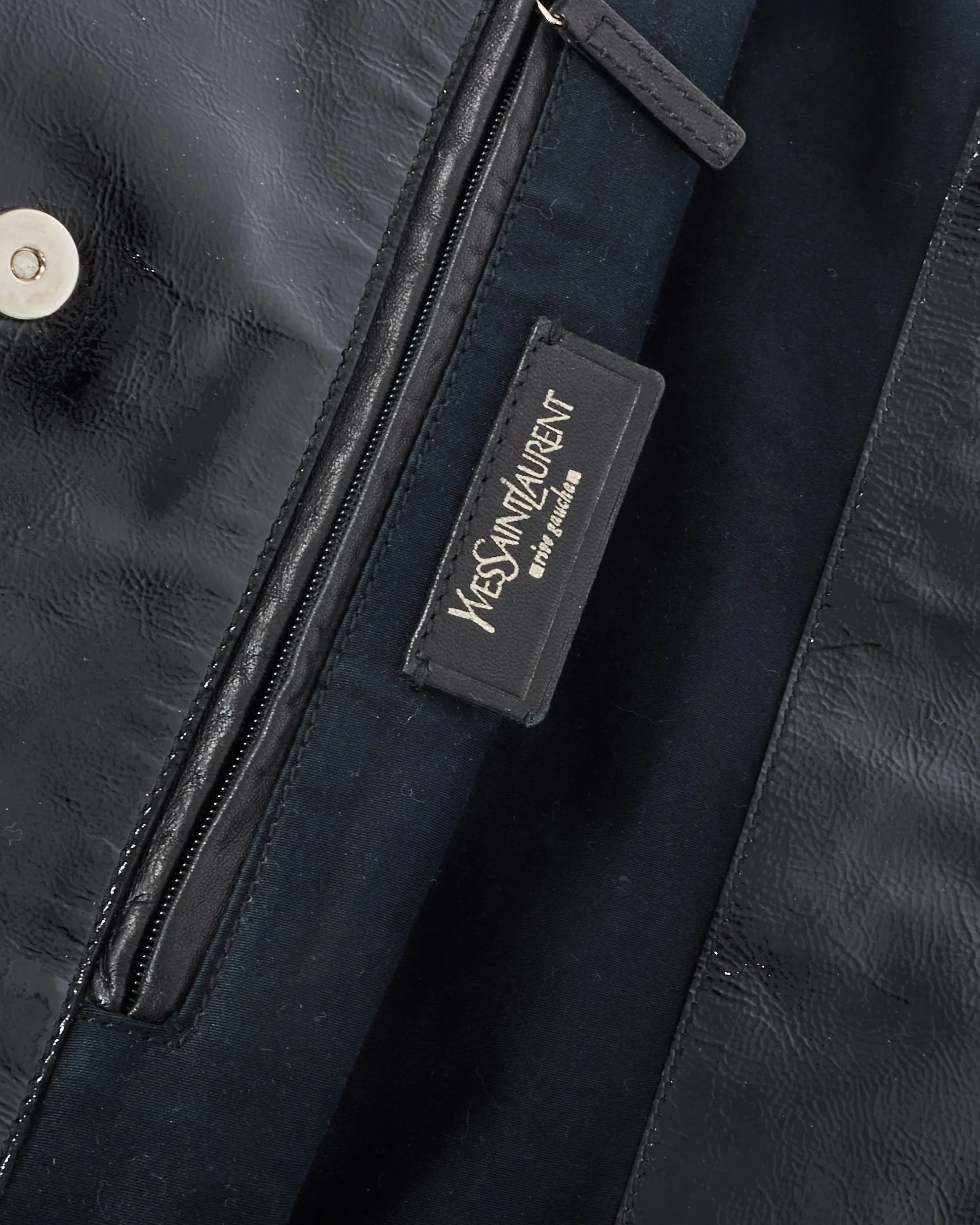 Saint Laurent Black Lizard Embossed Patent Leather Downtown Tote Bag