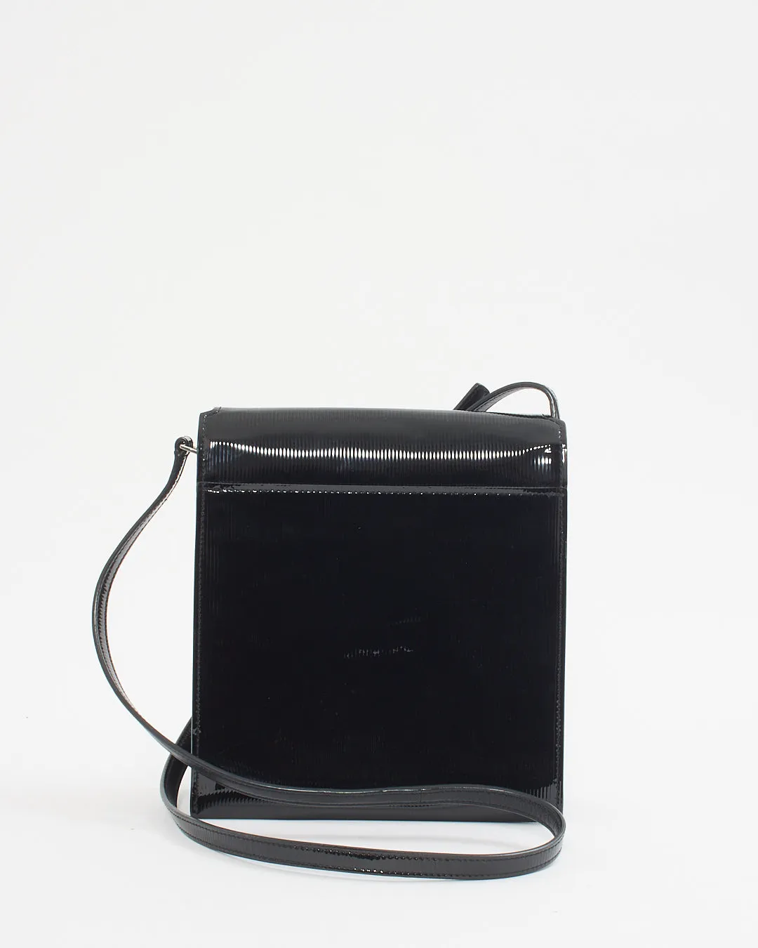 Saint Laurent Black Patent Leather Stripe Embossed Square Crossbody Bag