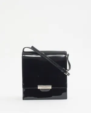 Saint Laurent Black Patent Leather Stripe Embossed Square Crossbody Bag