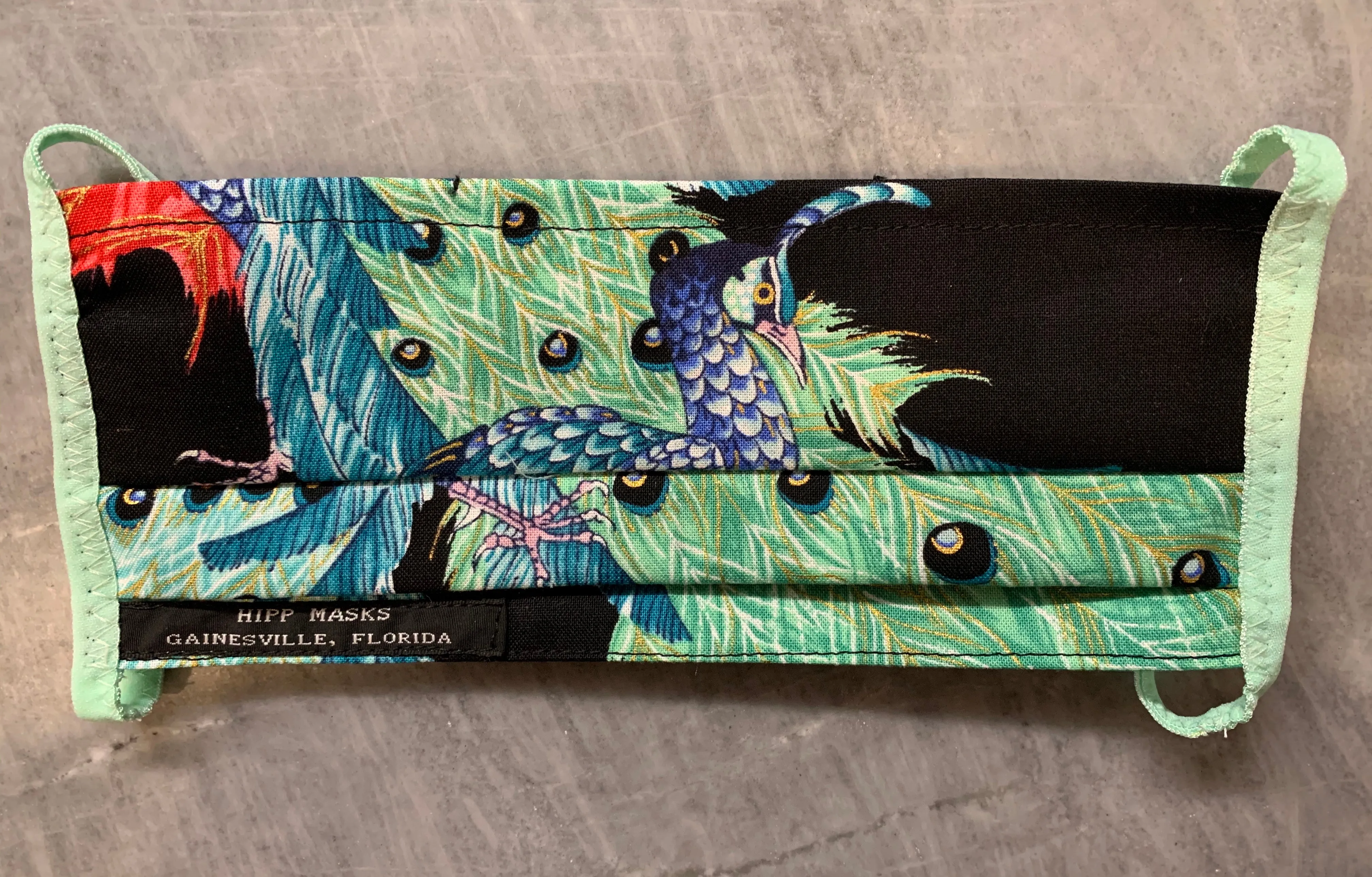 Santa Fe Zoo: Black Peacock Print with Black or Pale Green Foldover Elastic for Ears