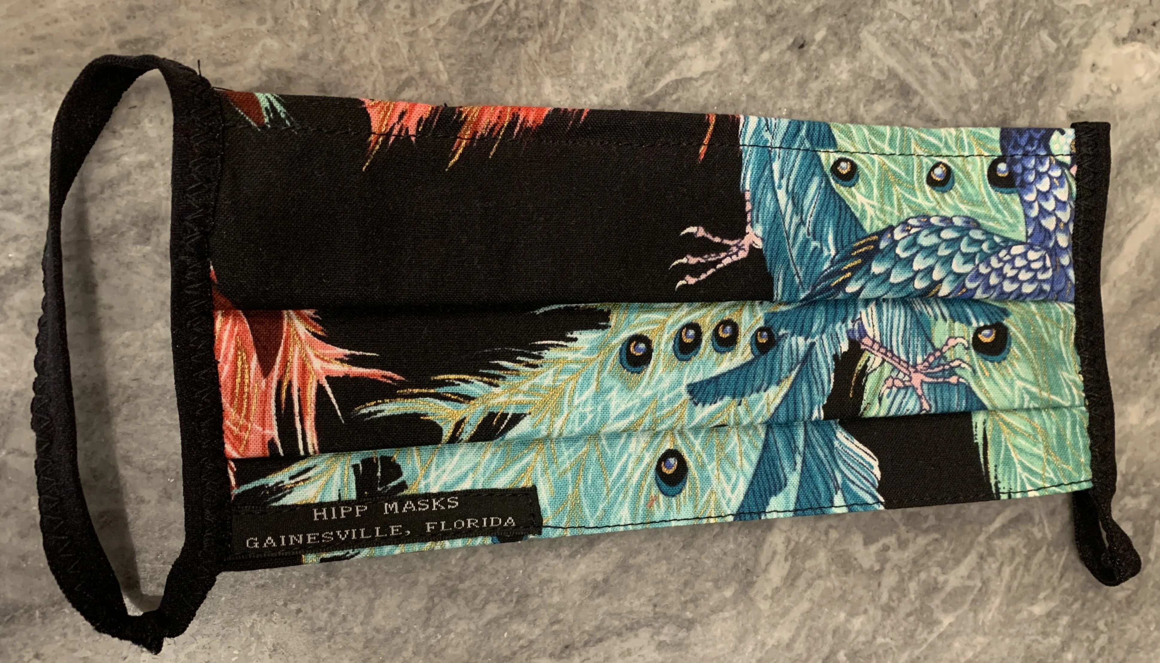 Santa Fe Zoo: Black Peacock Print with Black or Pale Green Foldover Elastic for Ears