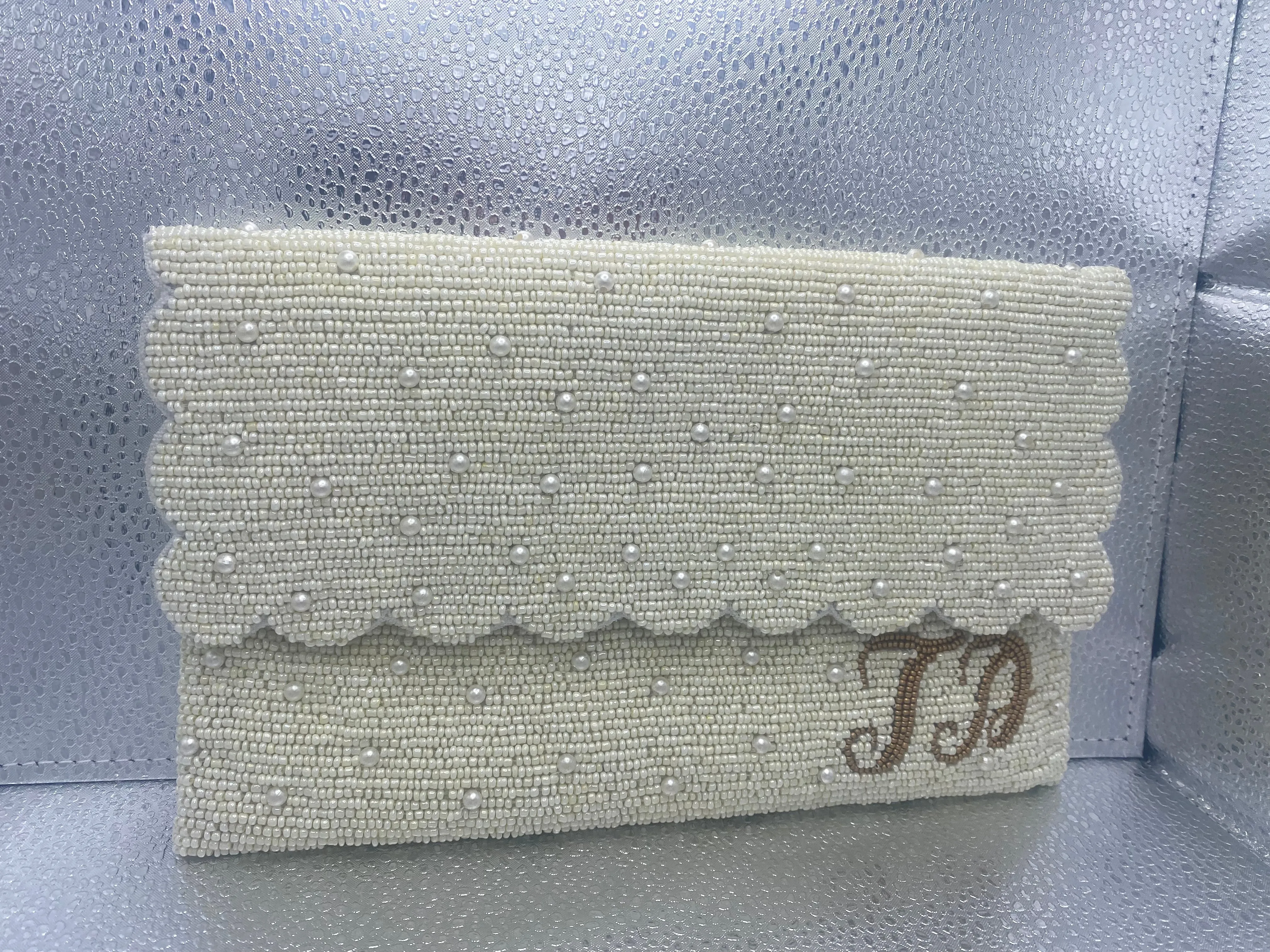Scallop Pearl Beaded Clutch