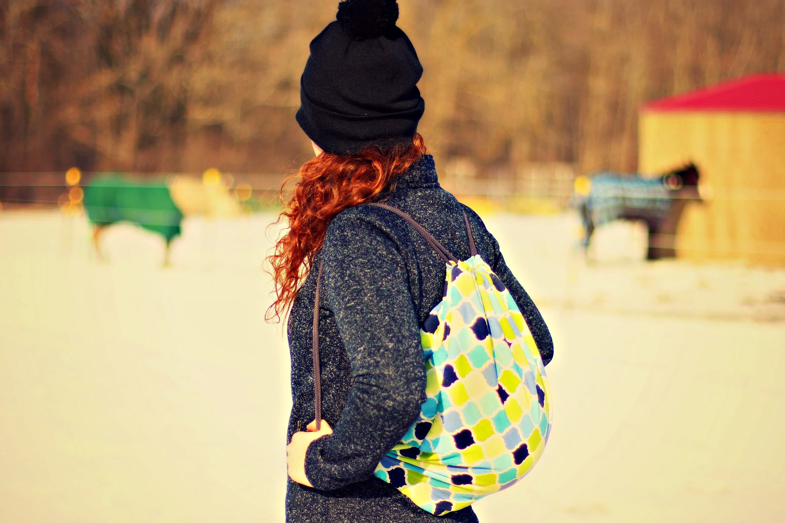 Shades of Green & Blue Patterned Fleece Lined Helmet Bag