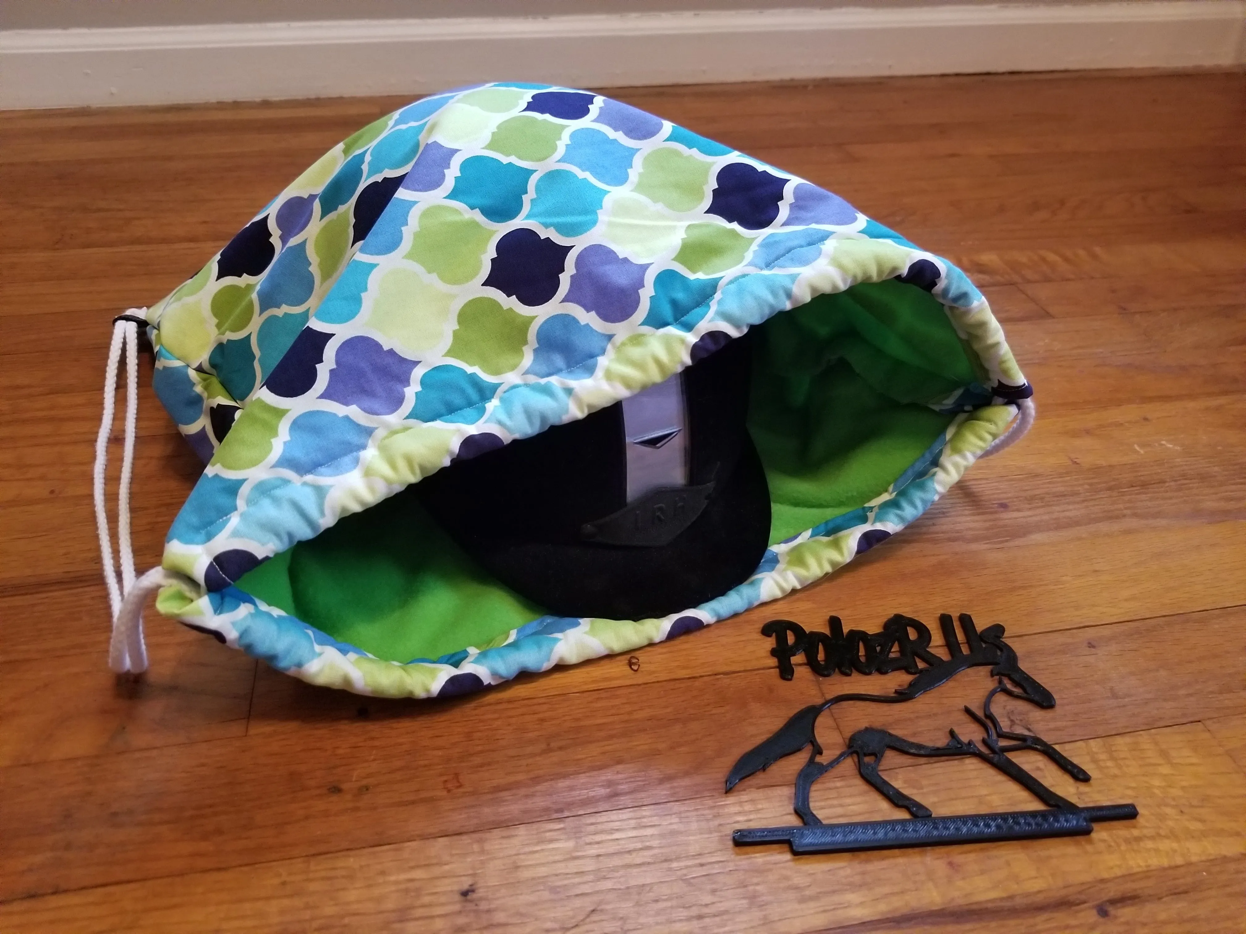 Shades of Green & Blue Patterned Fleece Lined Helmet Bag