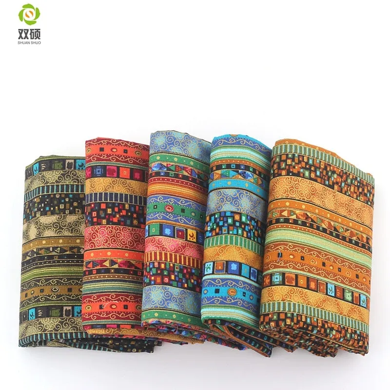 Shuanshuo  African Style  Cotton Linen vintage fabric DIY Handmade Textile Sewing Patchwork For Bags Dress Clothes 145*50CM M44