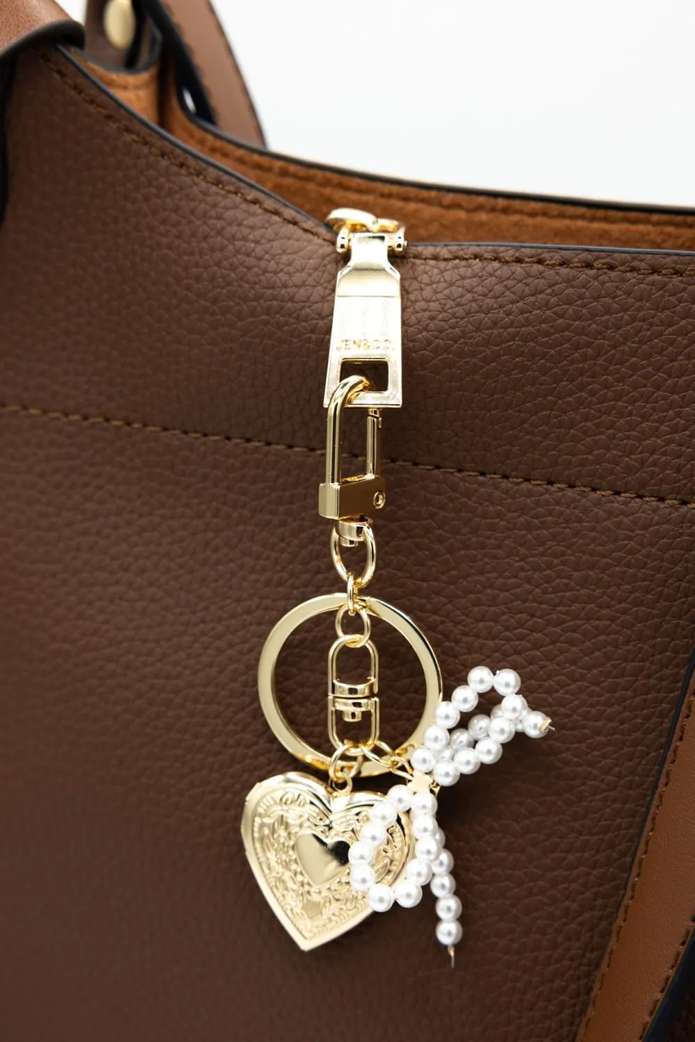 Small Pearl Bow Heart Purse Charm in Gold | NCA067-GDCRM