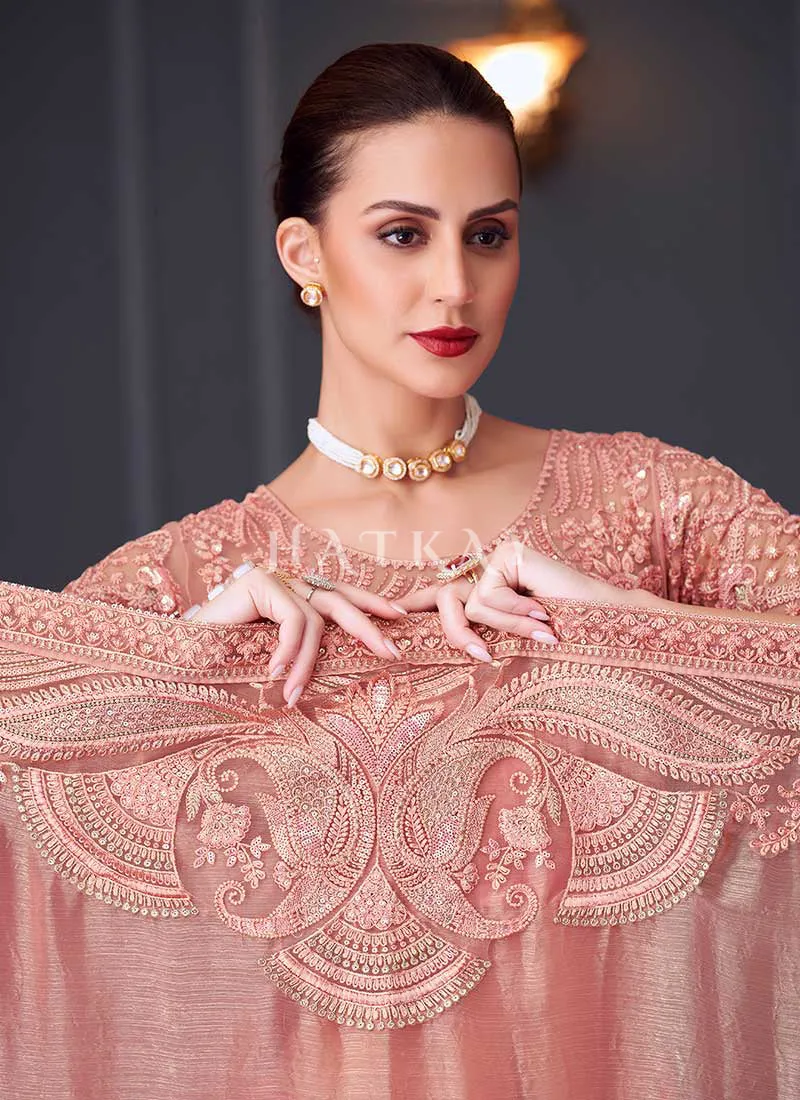 Soft Peach Embroidery Designer Saree