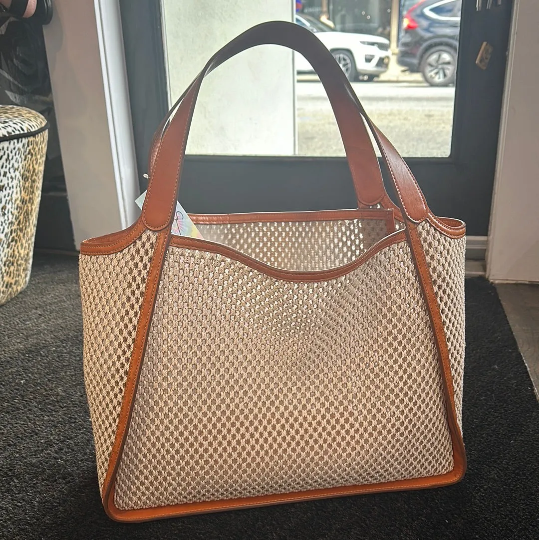 Stella McCartney Eco Logo Mesh Lined Beach Bag with Cognac Handles