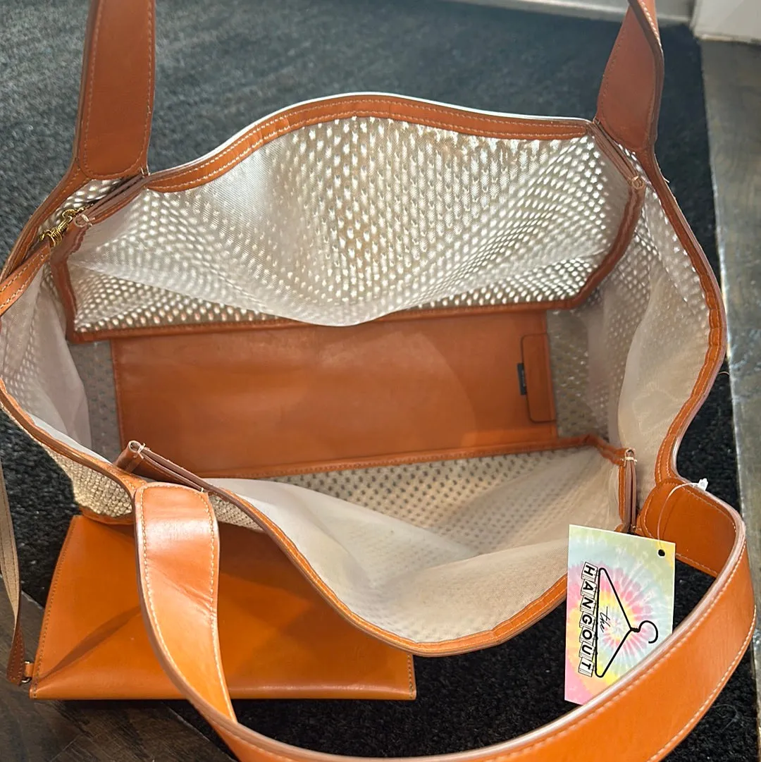 Stella McCartney Eco Logo Mesh Lined Beach Bag with Cognac Handles
