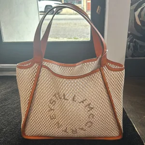 Stella McCartney Eco Logo Mesh Lined Beach Bag with Cognac Handles