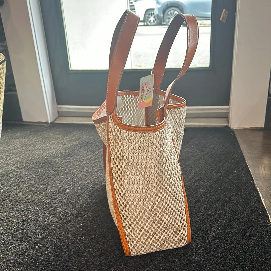 Stella McCartney Eco Logo Mesh Lined Beach Bag with Cognac Handles