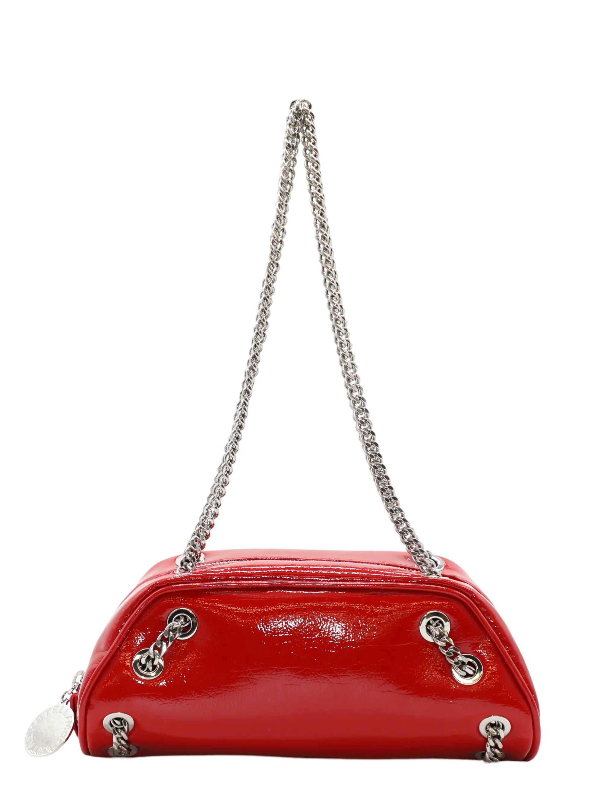 Stella McCartney Small Bowling Shoulder Bag in Crinkled Patent Red