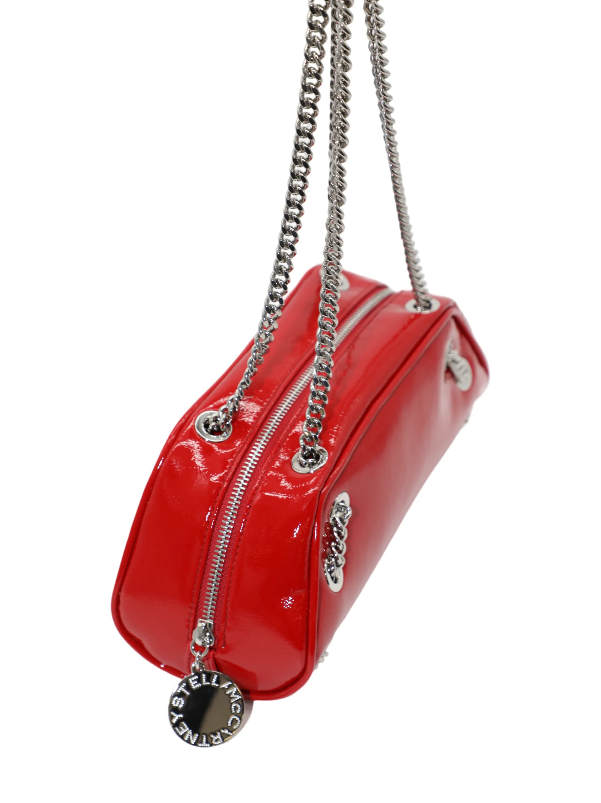 Stella McCartney Small Bowling Shoulder Bag in Crinkled Patent Red