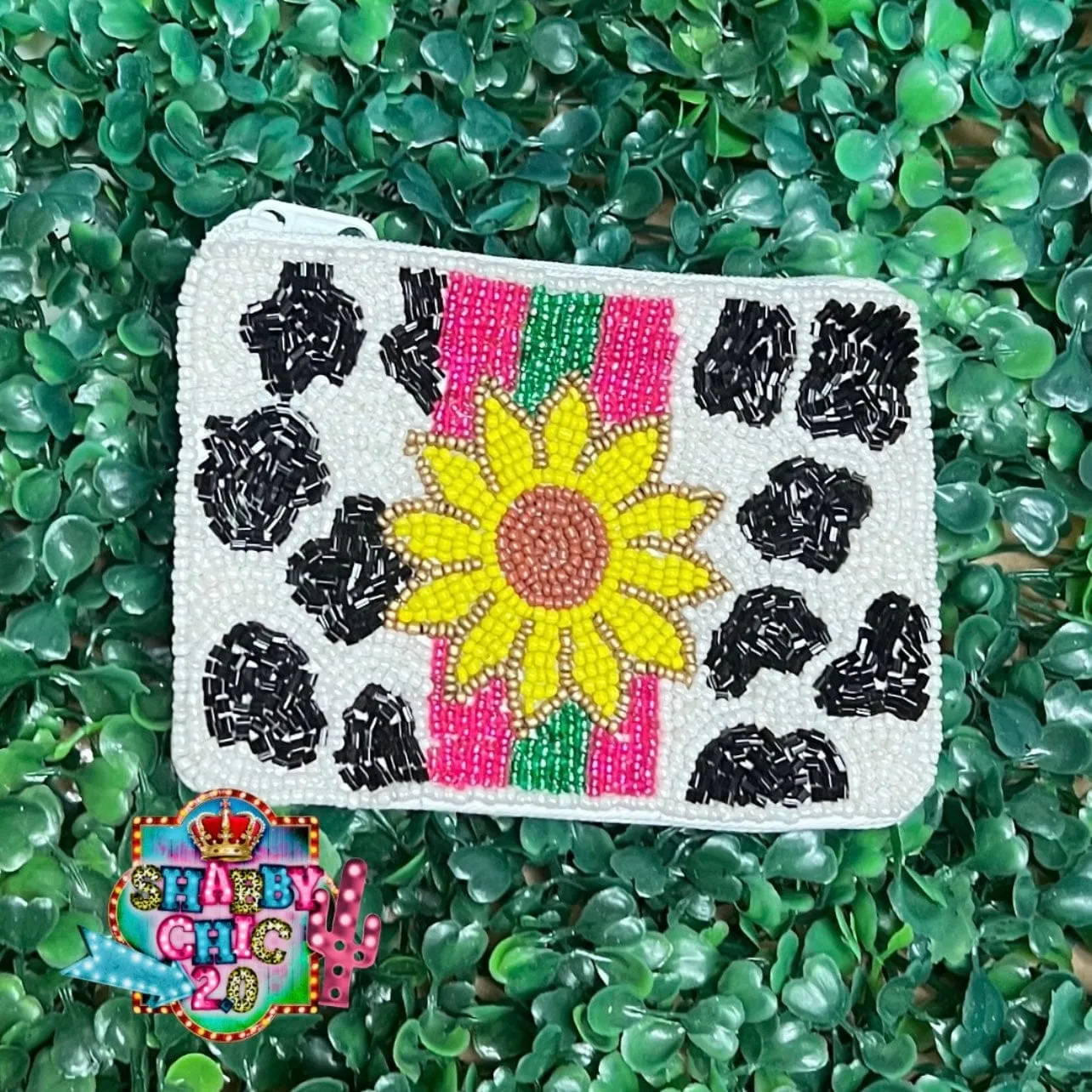 Sunflower Cowprint Beaded Bag