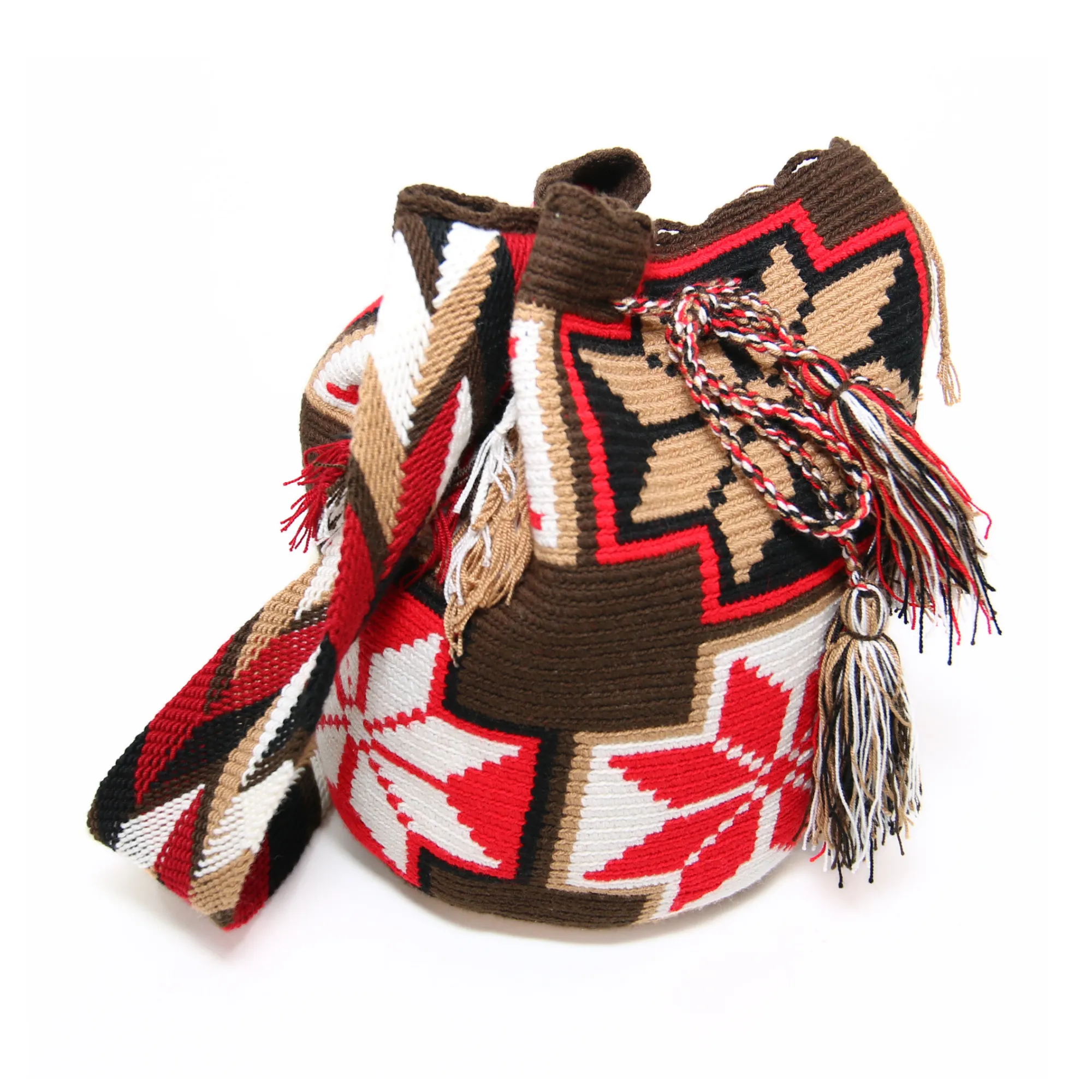 Tote Red, White and Brown w/ Flower Design