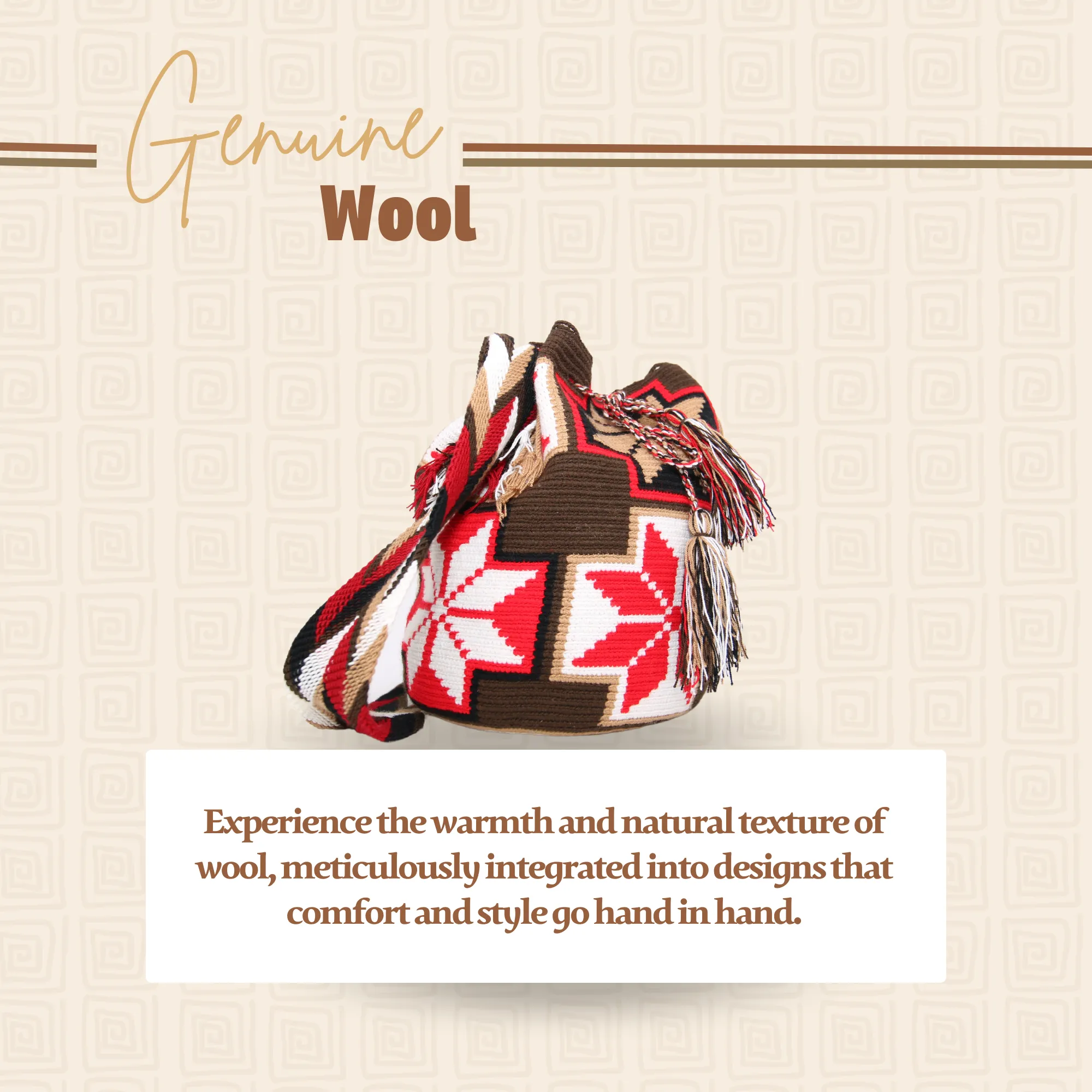 Tote Red, White and Brown w/ Flower Design