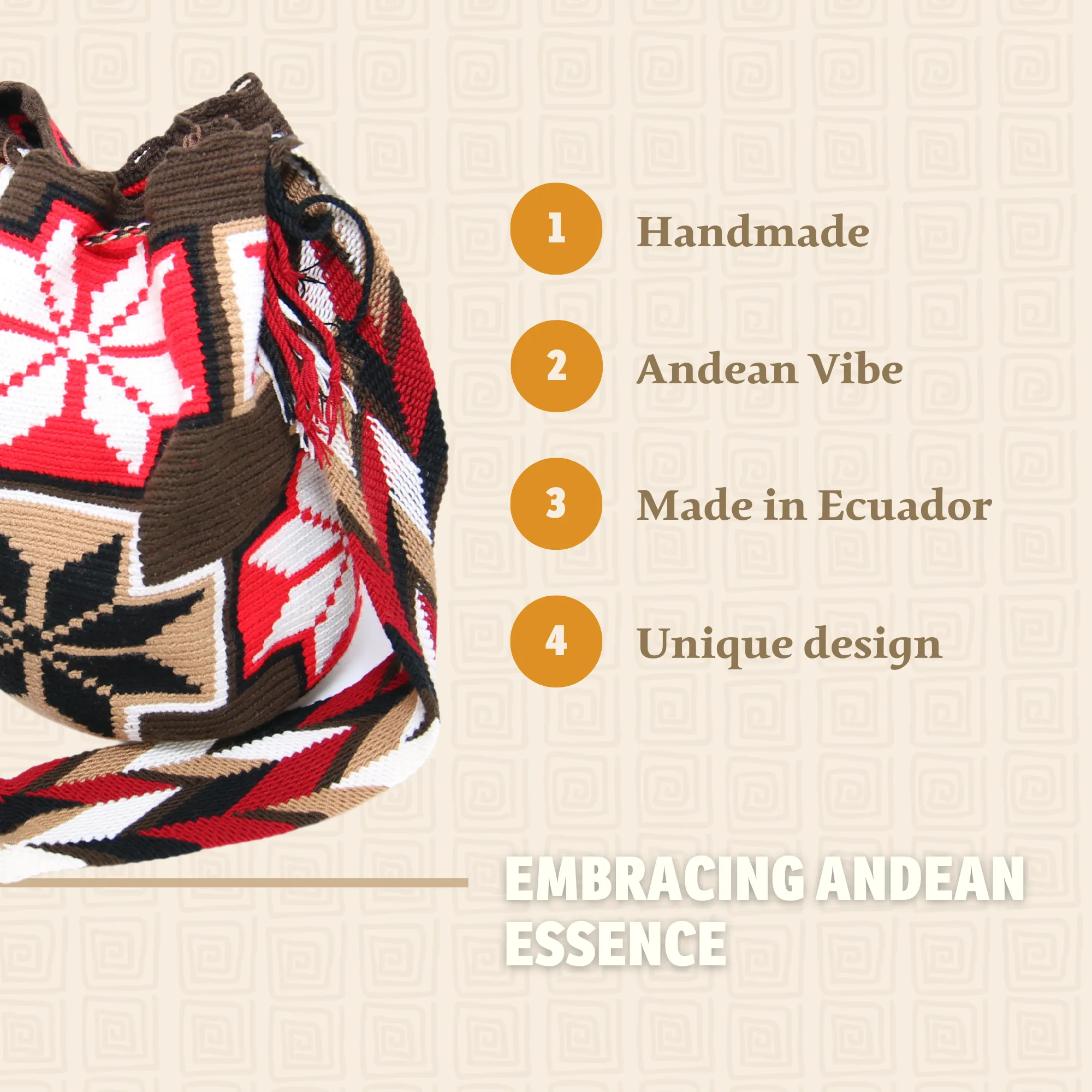 Tote Red, White and Brown w/ Flower Design