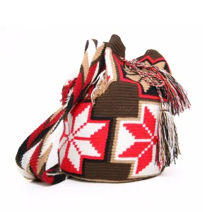 Tote Red, White and Brown w/ Flower Design