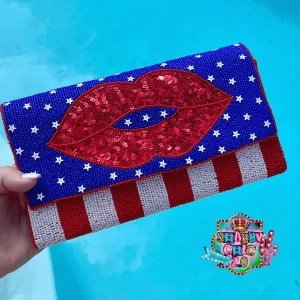 USA Lips Beaded Bag