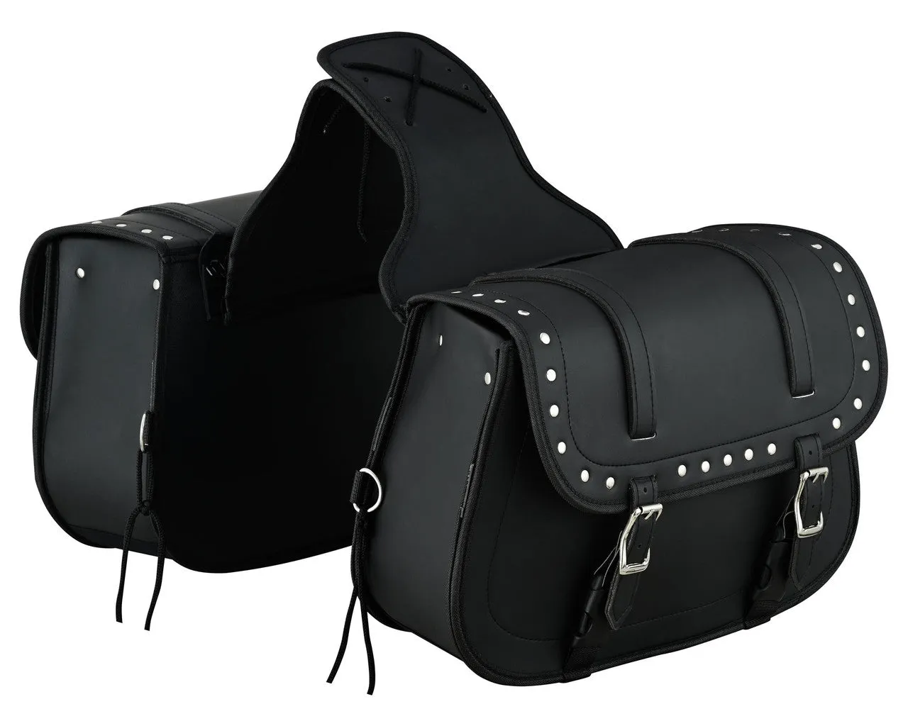 Vance Studded Motorcycle Saddlebags 18L Water-Resistant, Reinforced PVC Fits Honda, Yamaha, Kawasaki, Indian, Harley