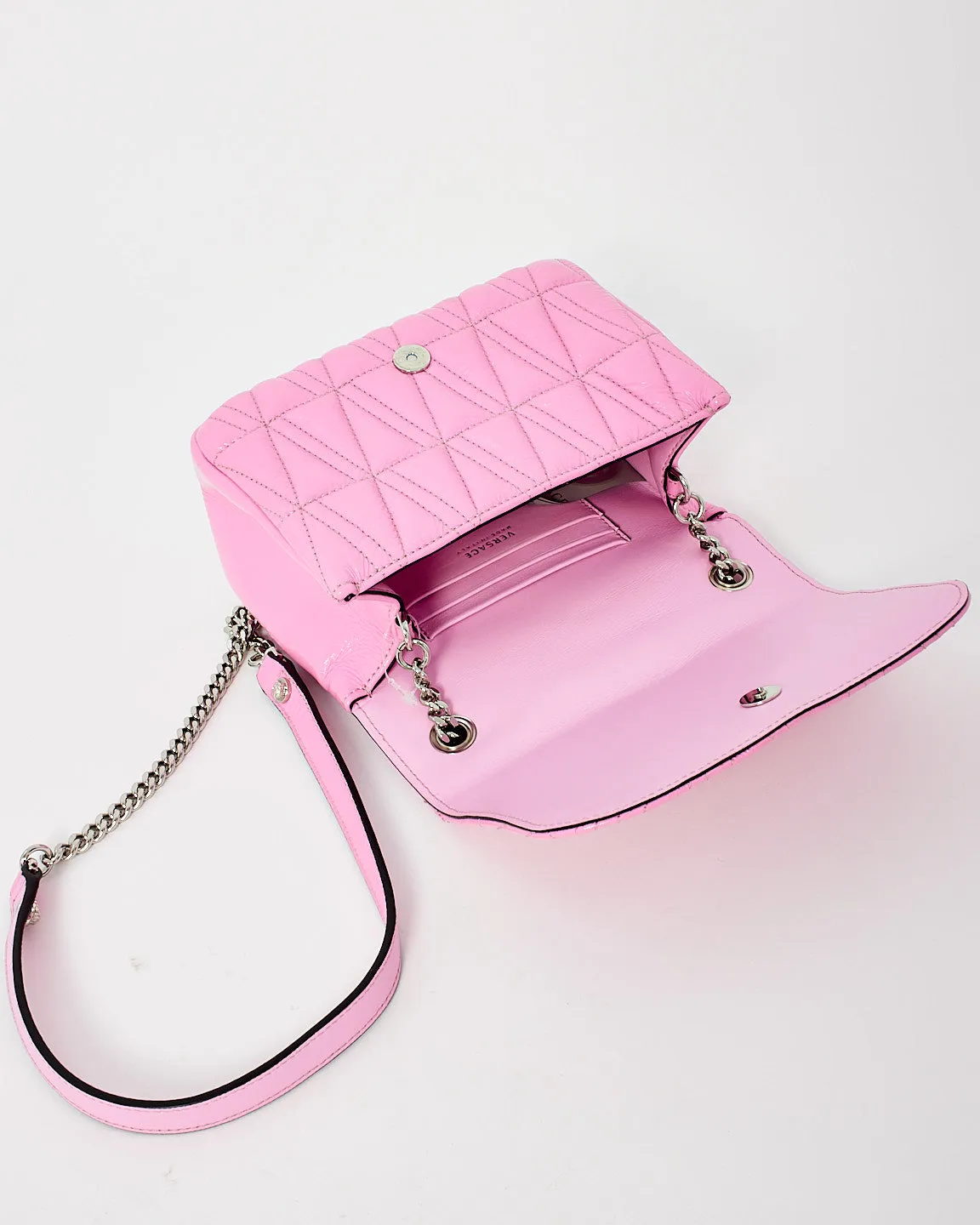 Versace Pink Patent Leather Virtus Shoulder Bag