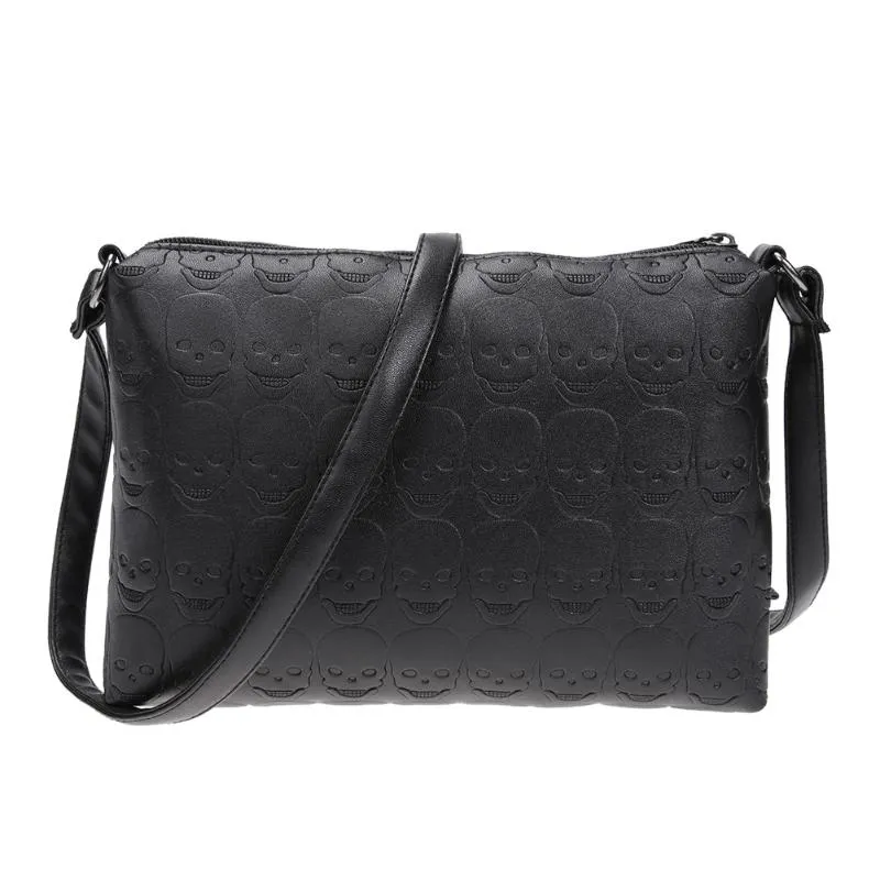 Womens Skull Soft Vegan Leather Zipper  Handbag