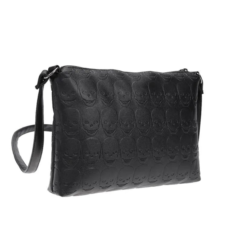 Womens Skull Soft Vegan Leather Zipper  Handbag