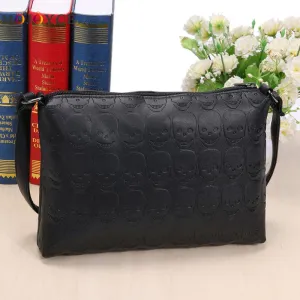 Womens Skull Soft Vegan Leather Zipper  Handbag