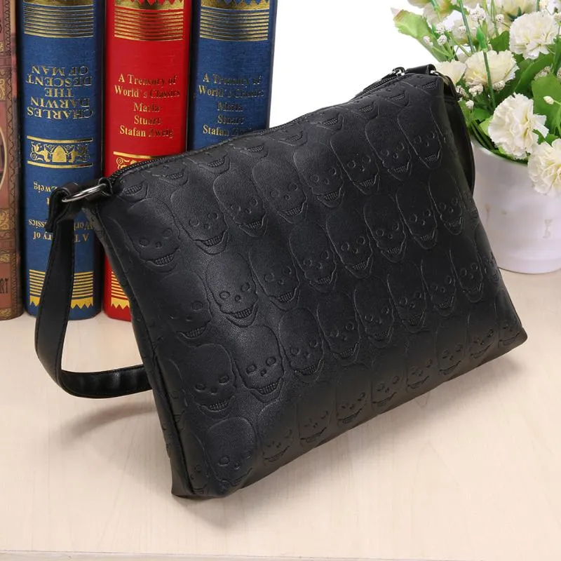 Womens Skull Soft Vegan Leather Zipper  Handbag