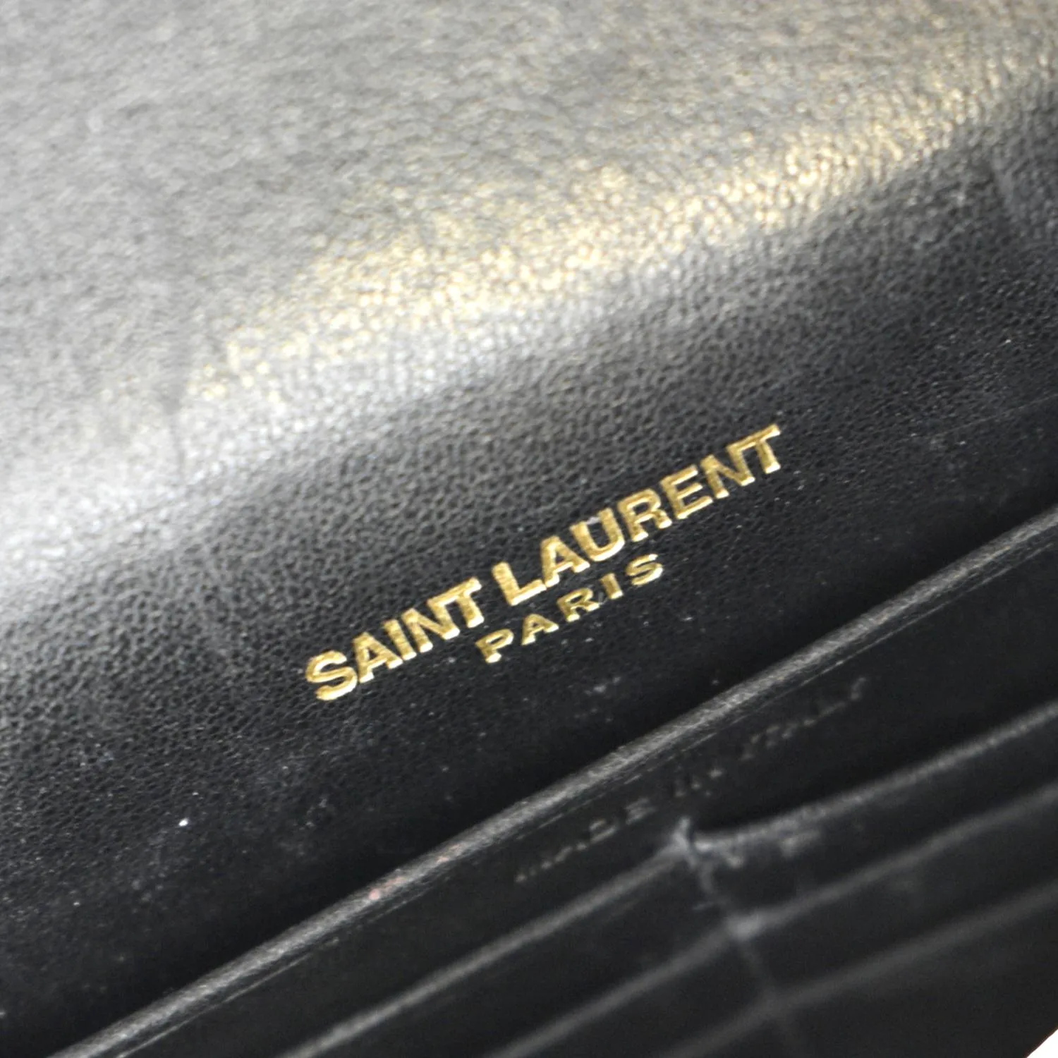 YVES SAINT LAURENT Kate Crocodile Embossed Patent Leather Shoulder Bag Black